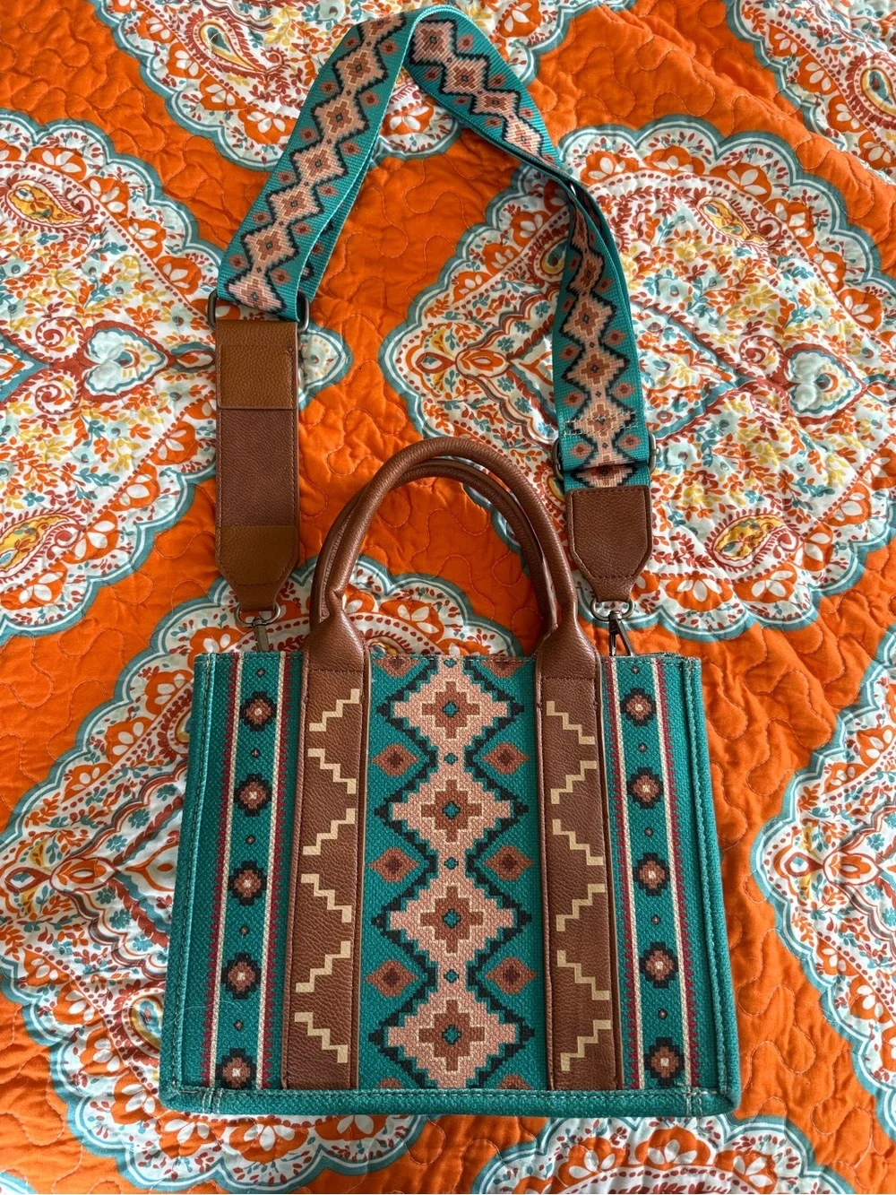 Wrangler Teal & Brown Southwestern Pattern Tote